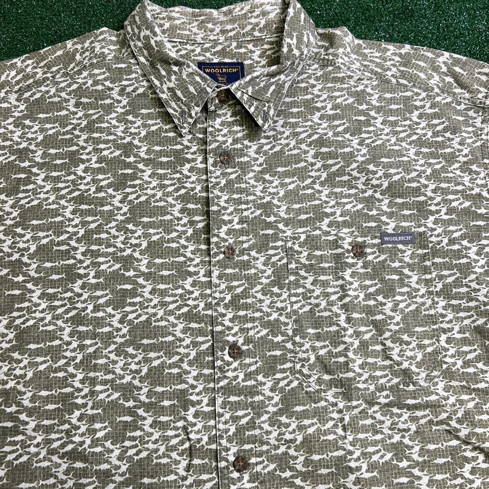Woolrich Olive Green Swordfish Short Sleeve Button Down Shirt Mens Size 2XL